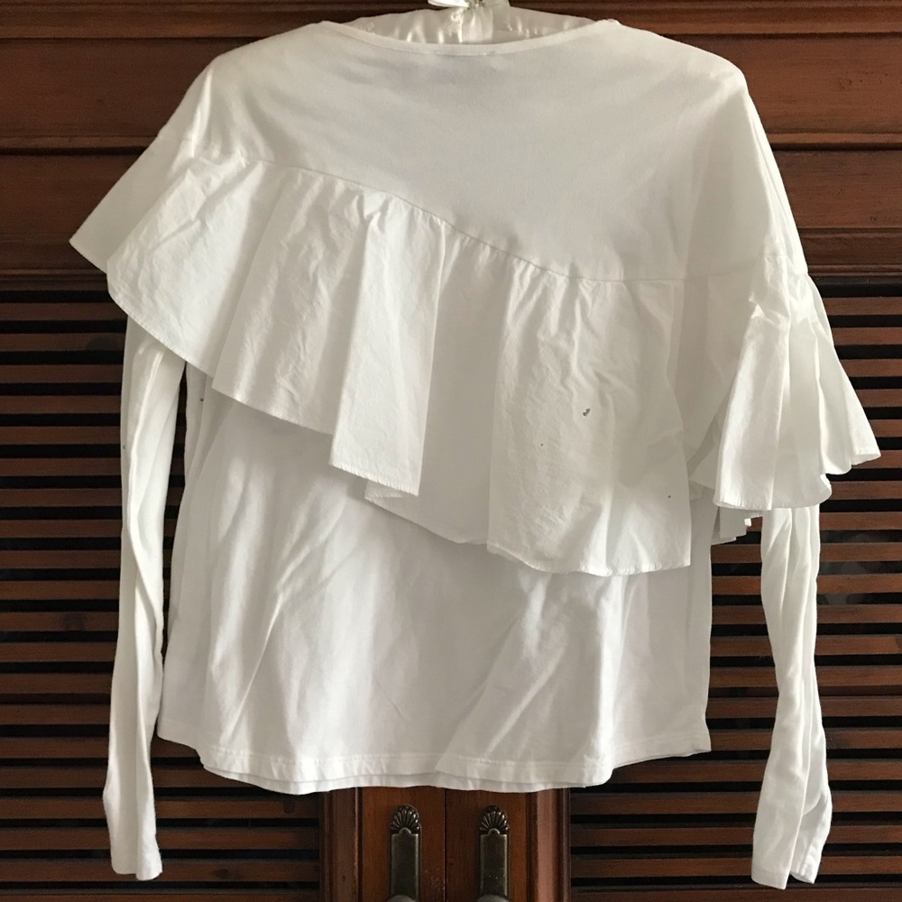 ZARA WHITE RUFFLE TOP SIZE SMALL - Picture 4 of 7
